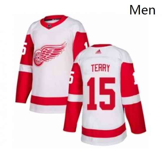 Mens Adidas Detroit Red Wings 15 Chris Terry Authentic White Away NHL Jersey